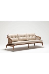 Engince Mobilya Bh-1096 Rattan 3'lü Bahçe Koltuğu Beyaz Ahşap