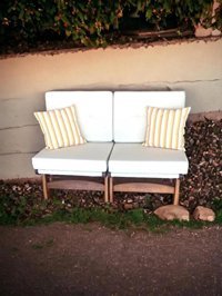 Ekru Comfort Sofa Ahşap İkili Bahçe Koltuğu Beyaz Ahşap