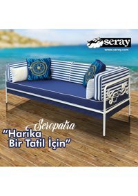 Seray Seropatra Metal 3'lü Bahçe Koltuğu Lacivert Beyaz