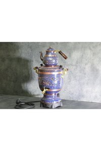 Copper Studio 999 5 lt Su Kapasiteli Metal Tek Demlikli Tek Musluklu Metal Elektrikli Semaver Mavi