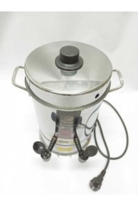 Pegasus Mühür Çay Otomatı Çelik Tek Demlikli Çift Musluklu Çelik Elektrikli Semaver Gümüş