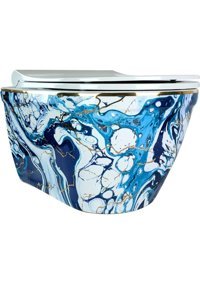 Pure Ebru WH-131 Seramik Kanalsız Gömme Duvara Sıfır Asma Klozet Mavi + Soft Kapak