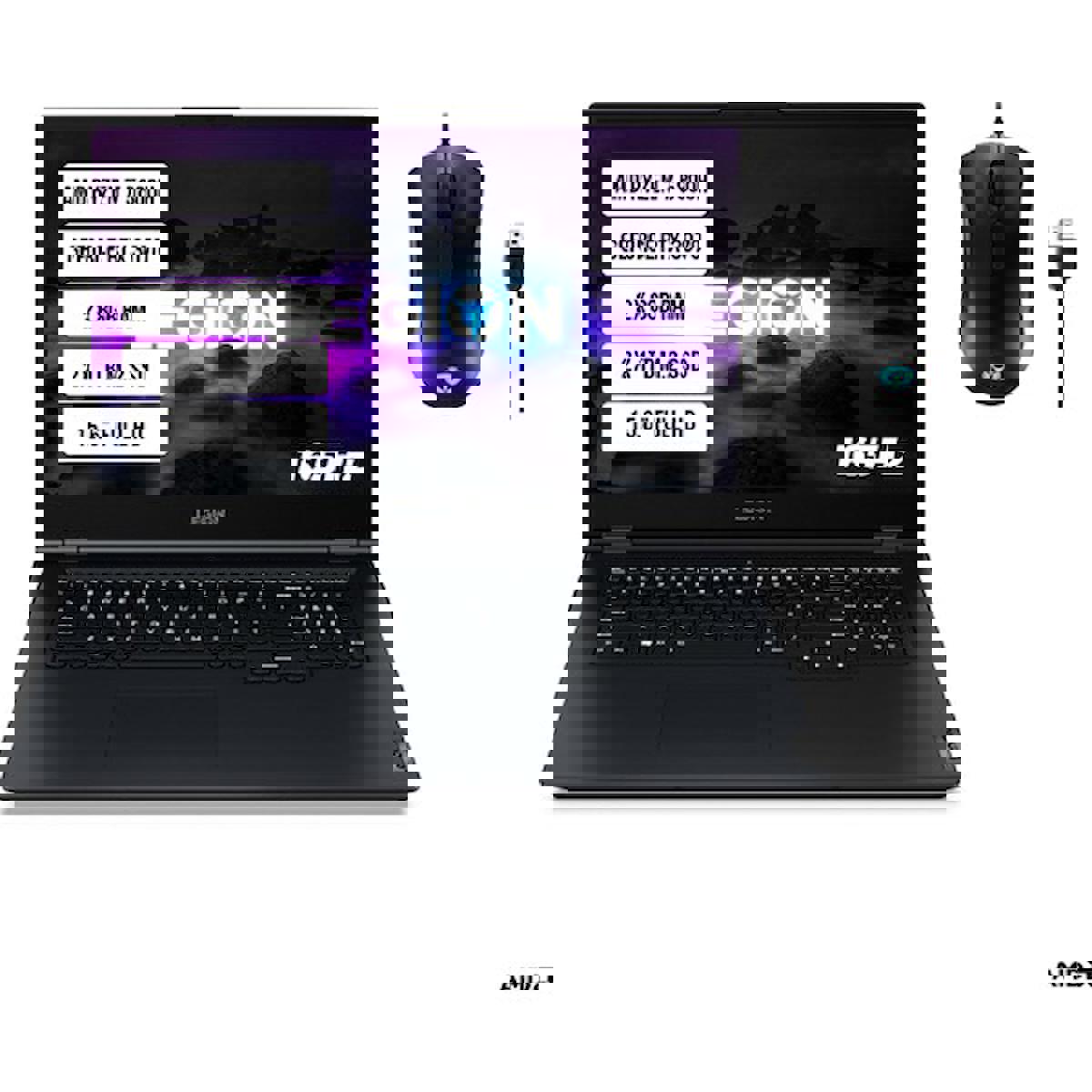 Lenovo L5 82JU00EATXX Harici GeForce RTX 3070 AMD Ryzen 7 5800H 32 GB Ram 2 TB SSD 15.6 inç Full HD FreeDos Oyuncu Laptop