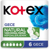 Kotex Natural Ultra Single Gece Organik 6'lı Gece Günlük Ped