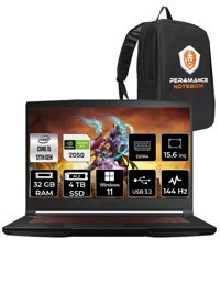 MSI Thin GF63 12UCX-427XTR Harici GeForce RTX 2050 Intel Core i5 12450H 34 GB Ram 4 TB SSD 15.6 inç Full HD Windows 11 Pro Oyuncu Laptop + PER4 Çanta