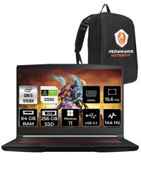 MSI Thin GF63 12UCX-427XTR Harici GeForce RTX 2050 Intel Core i5 12450H 64 GB Ram 256 GB SSD 15.6 inç Full HD Windows 11 Pro Oyuncu Laptop + PER4 Çanta