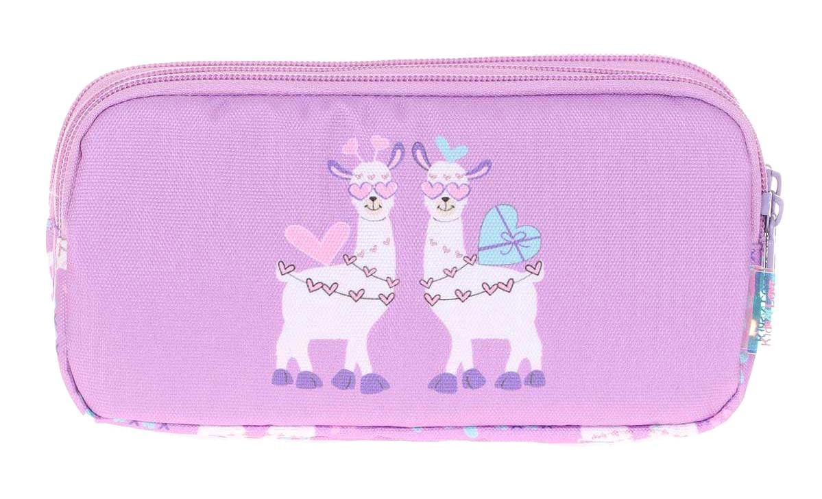 Kaukko Kids & Love L8093 Pembe Desenli Bez Bölmeli 3 Gözlü Dikdörtgen Cüzdan Kalemlik