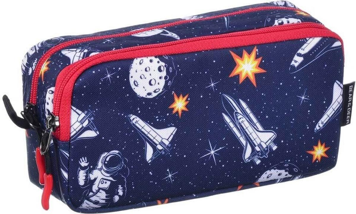 Bear & Deer Galaksi Bd KCS155 Çok Renkli Desenli Bez Bölmeli Çift Gözlü Dikdörtgen Cüzdan Kalemlik