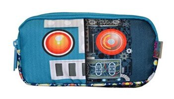 Kaukko Kids Love Sweet Robot L8130 Çok Renkli Desenli Bez Bölmeli 3 Gözlü Dikdörtgen Cüzdan Kalemlik