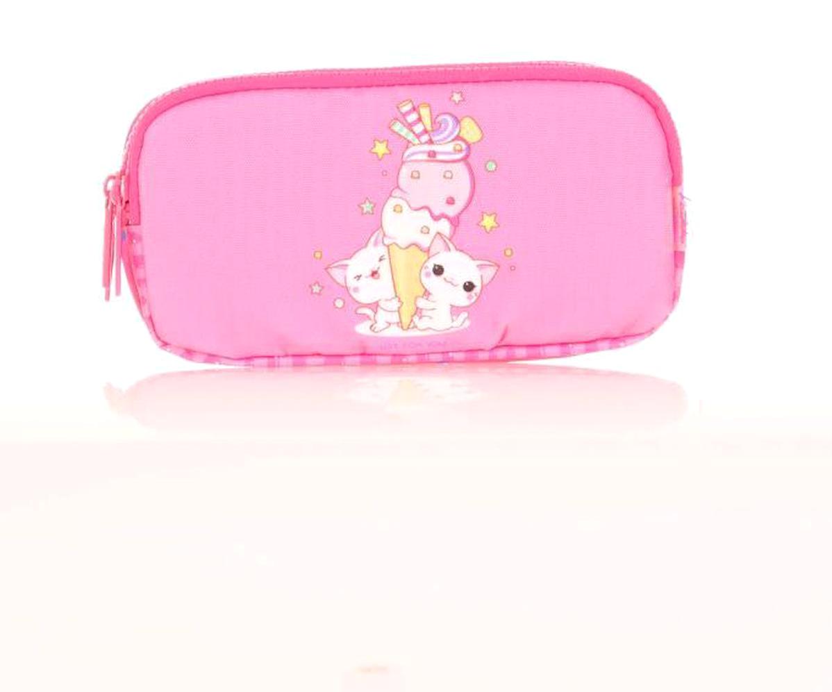 Kaukko Kids Cube Ice Cream L8163 Pembe Desenli Bez Bölmeli 3 Gözlü Dikdörtgen Cüzdan Kalemlik