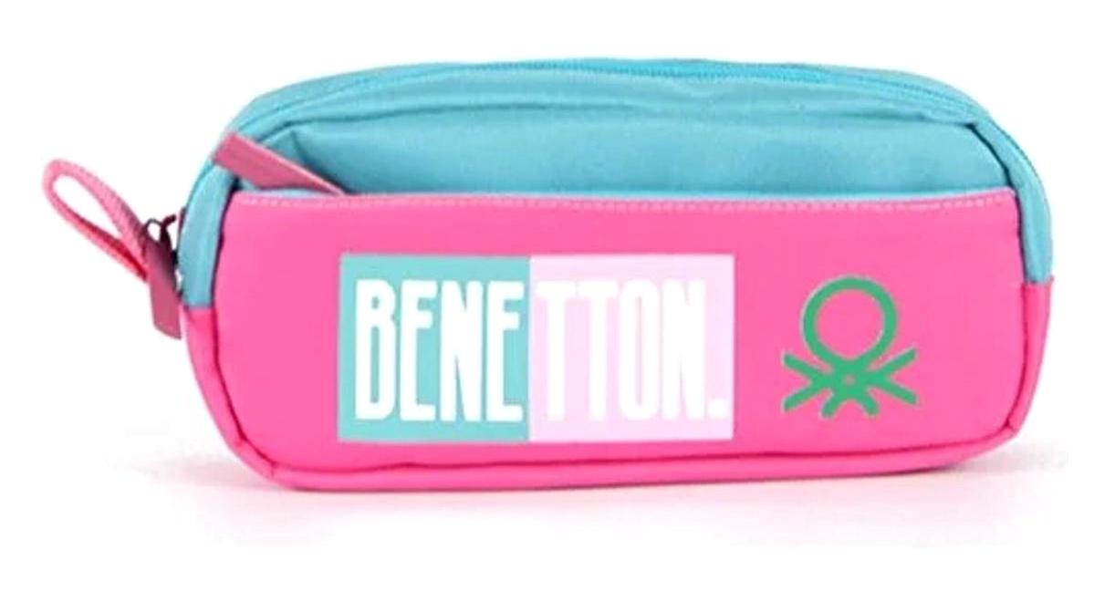 Benetton 03795 Pembe Düz Bez Bölmeli Çift Gözlü Oval Cüzdan Kalemlik