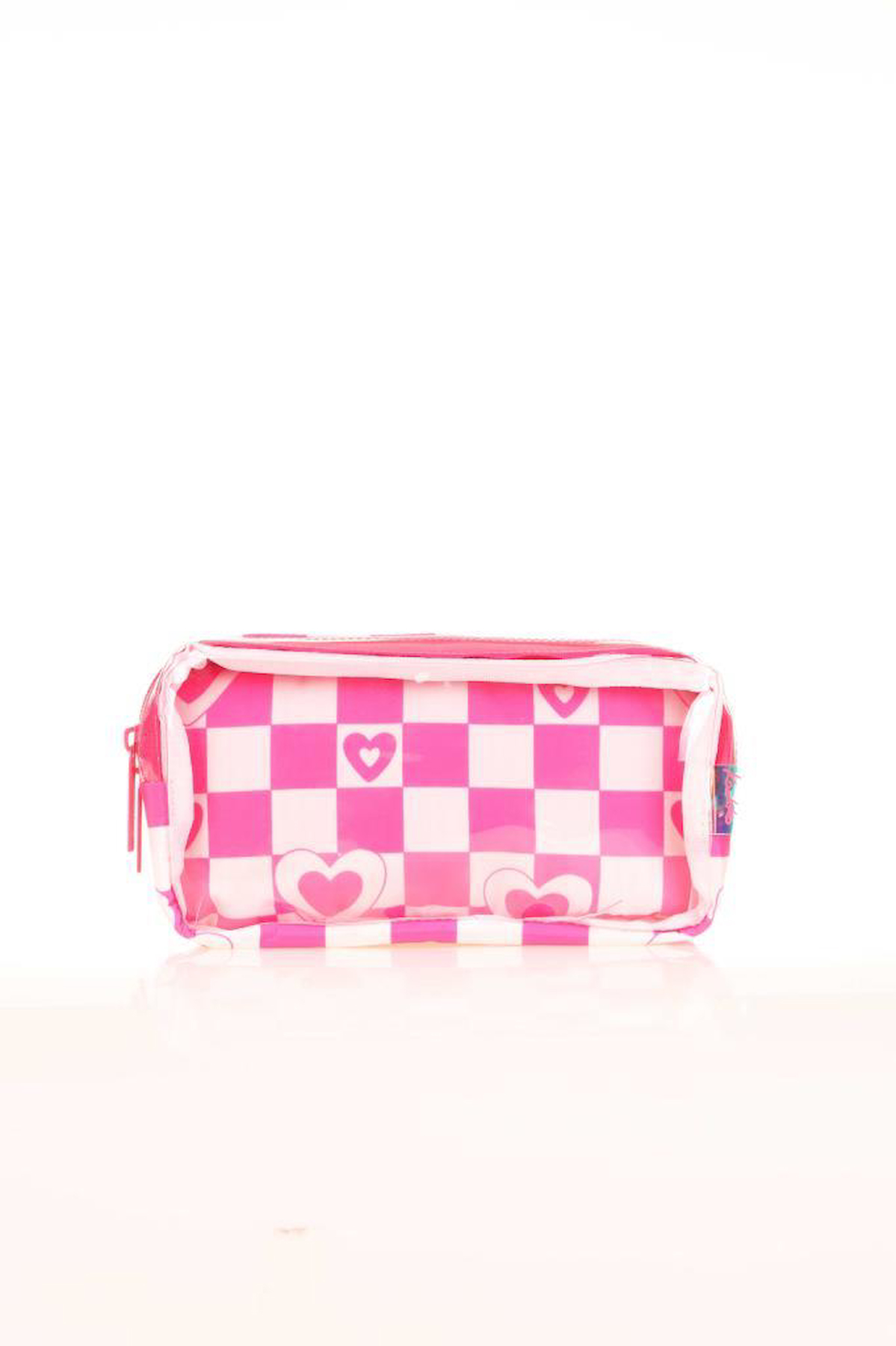 Kaukko Transparent Nature Heart K2586 Beyaz-Pembe Desenli Bez Bölmeli Çift Gözlü Dikdörtgen Cüzdan Kalemlik