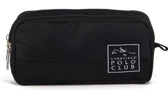 Cambridge Polo Club Creative Siyah Düz Bez Bölmeli Çift Gözlü Dikdörtgen Cüzdan Kalemlik