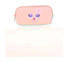 Kaukko Kids Cute Face Cat L8142 Çok Renkli Desenli Bez Bölmeli 3 Gözlü Dikdörtgen Cüzdan Kalemlik