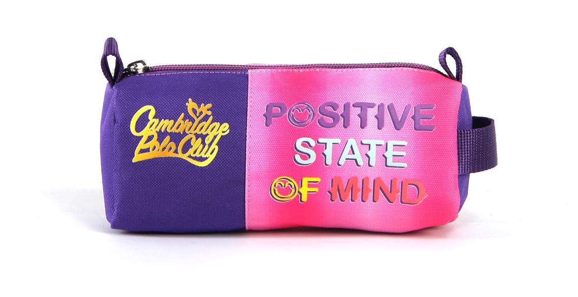 Cambridge Polo Club Positive State Mor-Pembe Baskılı Bez Tek Gözlü Üçgen Cüzdan Kalemlik