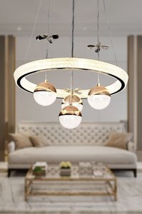 Apliqa Affan 4'lü Beyaz Şapkalı Modern Metal Salon-Oturma Odası Avize