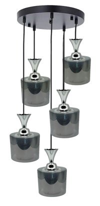 Vk Home Aydınlatma Mahidevran 5'li Kahverengi Şapkalı Modern Metal Salon-Oturma Odası Avize