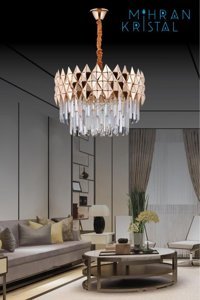Almina Tekli Metalik Yapraklı Modern Krom Salon-Oturma Odası Avize