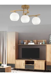 Burenze Tekli Altın Kristal Taşlı Eskitme Metal Salon-Oturma Odası Avize