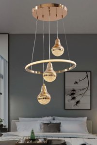 Rattam Cuba Tekli Bej Sarkıt Modern Bambu Salon-Oturma Odası Avize