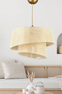 Evlight Tekli Altın Kumaş Modern Kumaş Salon-Oturma Odası Avize