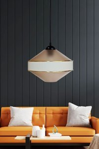 Eray Aydınlatma 8010-80 Tekli Bej Kristal Taşlı Modern Cam Salon-Oturma Odası Avize