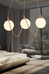Apliqa Herta Tekli Haki Rattan Modern Hasır Salon-Oturma Odası Avize