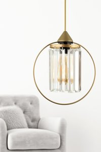 Begüsa Berlin Tekli Beyaz Kristal Taşlı Modern Plastik Salon-Oturma Odası Avize