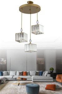 Homing Ayd-1017 Tekli Bej Sarkıt Klasik Kumaş Salon-Oturma Odası Avize
