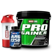 Hardline Nutrition Progainer Hindistan Cevizi Aromalı 25 Servis Kas Yapıcı Gainer 5000 gr Toz + Argjin 120 Kapsül Çilek Aromalı + Shaker