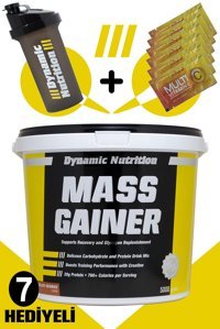 Dynamic Nutrition Çikolata - Brownie Aromalı 42 Servis Kas Yapıcı Gainer 5000 gr Toz + Shaker + Multi C 6 Adet