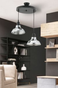 Kardelen Aydınlatma Avize 2'li Siyah Sarkıt Modern Krom Salon-Oturma Odası Avize
