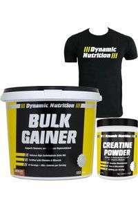 Dynamic Nutrition Çikolata Aromalı 42 Servis Kilo Aldırıcı Gainer 5000 gr Toz + Creatine Powder 300 gr + %100 Pamuk Baskılı T-Shirt