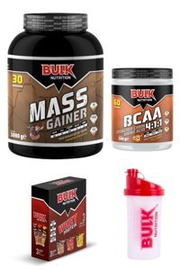 Bulk Nutrition Çikolata Aromalı 30 Servis Kilo Aldırıcı Gainer 3000 gr Toz + Bcaa + Protein Tozu