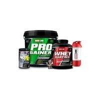 Hardline Nutrition Progainer Çilek Aromalı 25 Servis Kas Yapıcı Gainer 5000 gr Toz + Whey 3 Matrix Limon Aromalı 2300 gr + Nox2