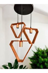 Polataydinlatma 2'li Siyah Modern Ahşap Salon Avize