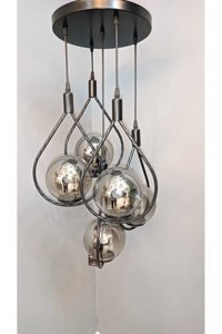 Woodhub Tekli Siyah Ledli Modern Alüminyum Salon-Oturma Odası Avize