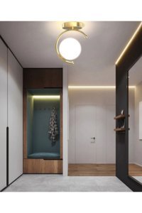 Abajur Evim Lunas Tekli Altın Küre Modern Alüminyum Antre-Hol Avize
