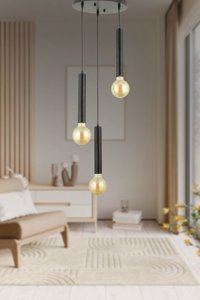 Apliqa Ekin 5'li Siyah Ledli Modern Metal Salon-Oturma Odası Avize