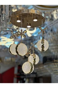 Asli Aydınlatma 4'lü Kahverengi Ahşap Retro Ahşap Salon-Oturma Odası Avize