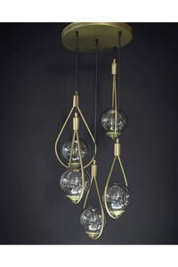 New Tekli Bej Kristal Taşlı Modern Metal Salon-Oturma Odası Avize