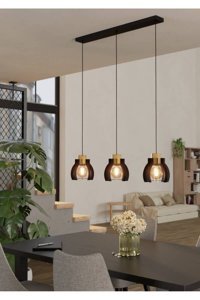 Eglo Cawton 3'lü Gümüş Şapkalı Retro Çelik Salon-Oturma Odası Avize