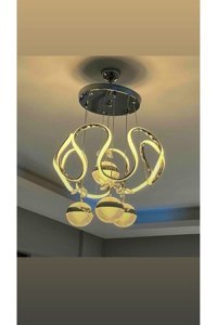 Öalpa Tekli Bej Kristal Taşlı Modern Krom Salon-Oturma Odası Avize