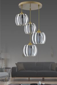 Home Tekli Siyah Kristal Taşlı Modern Alüminyum Salon-Oturma Odası Avize