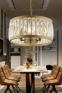 Apliqa Ingrid 6'lı Altın Kristal Taşlı Modern Metal Salon-Oturma Odası Avize