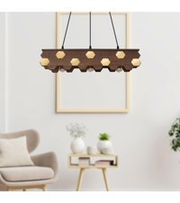 Atölye Zed 3'lü Bordo Sarkıt Modern Ahşap Salon-Oturma Odası Avize