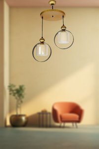 Uçar 3'lü Çok Renkli Cam Modern Cam Salon-Oturma Odası Avize