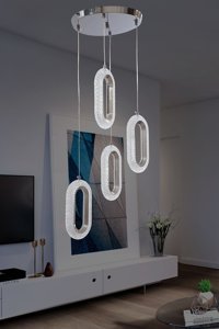 Renkoled Aydınlatma Tekli Altın Kristal Taşlı Modern Alüminyum Salon Avize