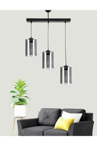 Abajur Evim Serra 3'lü Siyah Sarkıt Modern Metal Salon-Oturma Odası Avize