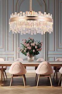 Apliqa Darell 6'lı Altın Kristal Taşlı Modern Metal Salon-Oturma Odası Avize